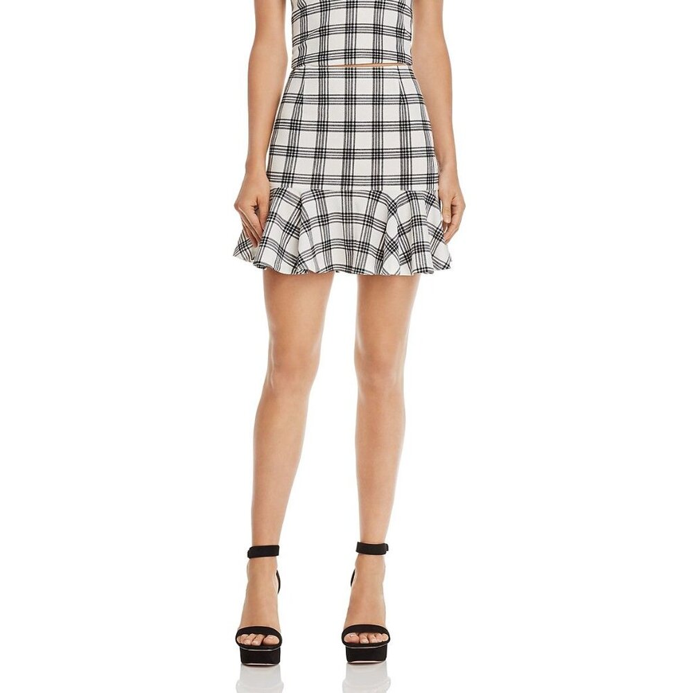 AQUA Plaid Asymmetric Flounce Mini Skirt NWOT